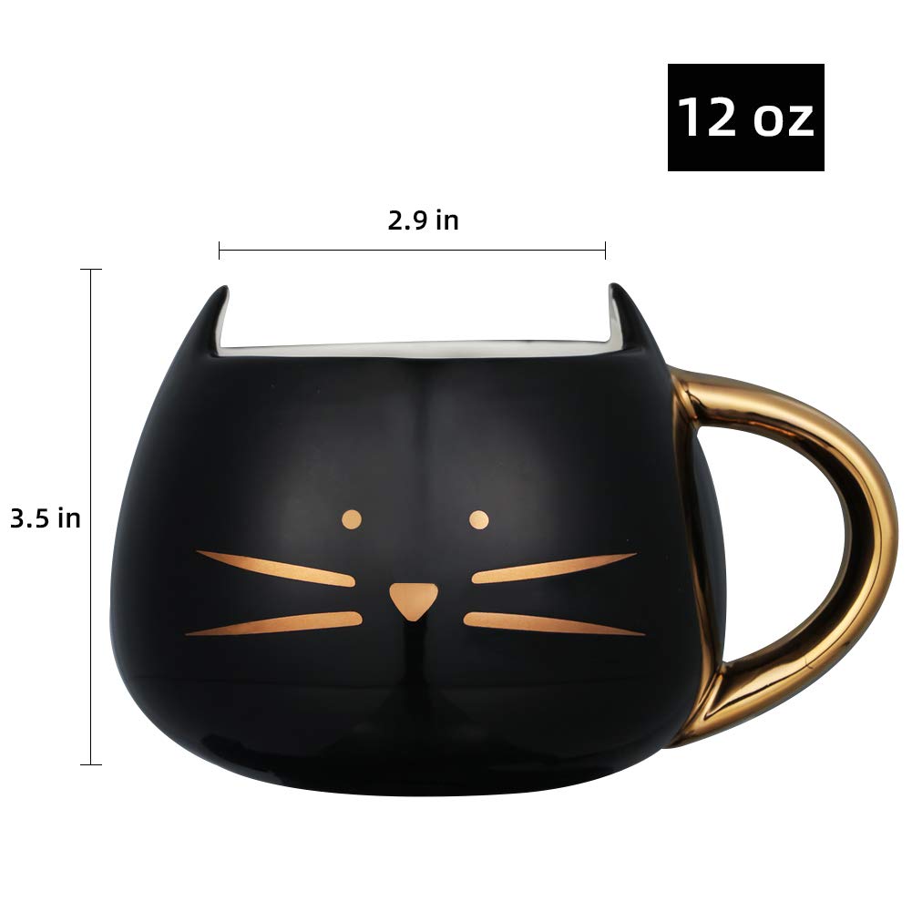 Koolkatkoo Cute Ceramic Cat Coffee Mug 12 oz Cat Lovers Kitty Tea Mugs Gifts for Women Girls Black