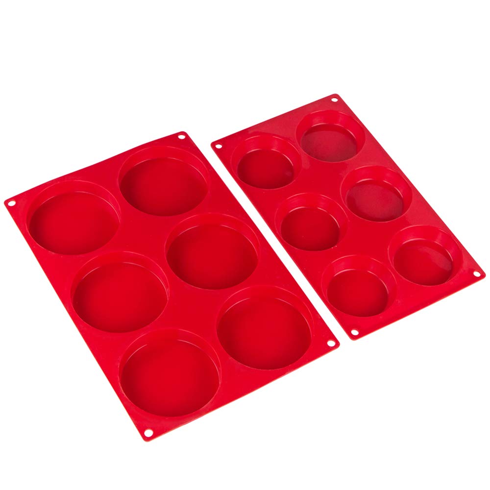 Webake Silicone Molds For 3 Inch And 4 Inch Round Disc Pan For Cake, Muffin Top, Bun, Custard, Tart, Resin Coaster, 6 Cavity, Re