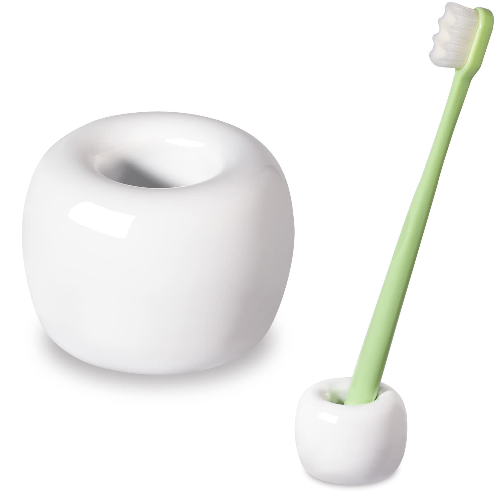 Urbanstrive Sleek Mini Ceramics Toothbrush Holder Stand For Bathroom Vanity Countertops (1-Pack White)