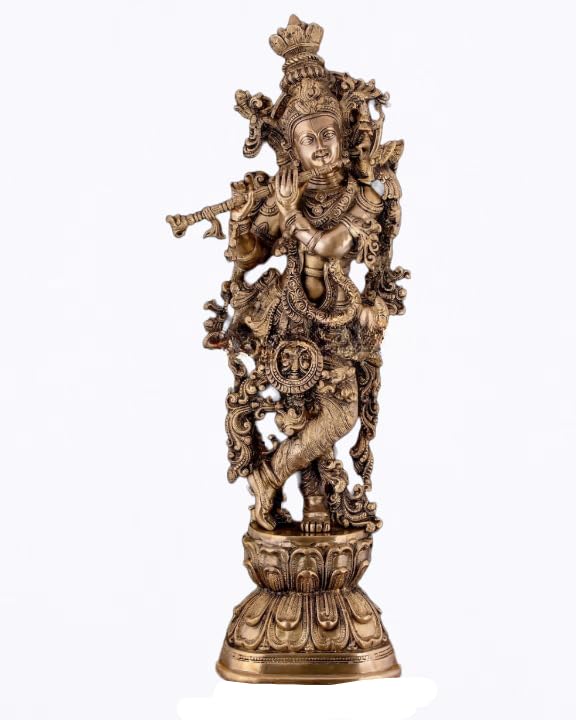 Rugdoll Krishna Statue Large, 75 Cm Big Size Brass Krishna Idol, Hindu God Of Love, Home Entrance Decor, Hindu Temple Mandir Puj