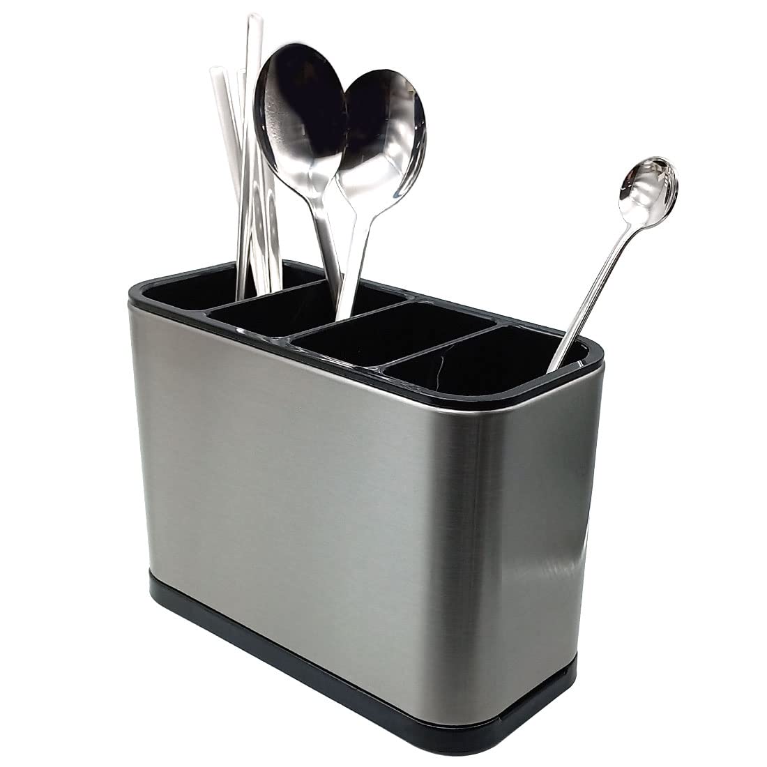 Garasani Stainless Steel Kitchen Utensil Holder For Countertop, 4 Divider Drip Tray Abs Anti Slip Kitchen Counter, Utensil Caddy