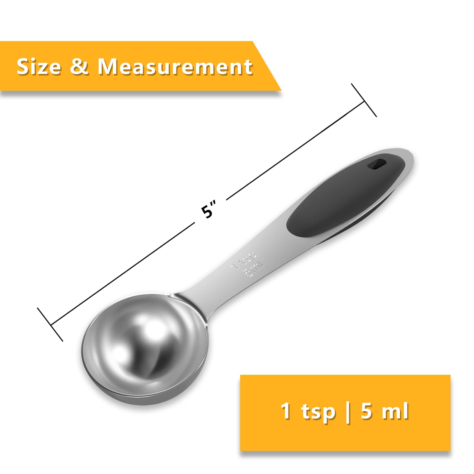 Leifeny 1 Tsp(1/3 Tbsp | 5 Ml |5 Cc| 1/6 Oz) Single Measuring Spoon, Stainless Steel Individual Spoons, Long Handle Spoons Only