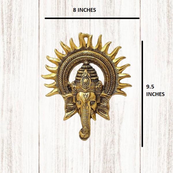 Rsn Gold Metal Decorative Beautiful Elegant Ganesha Wall Hanging For Home Decor (8 X 9.5Inch)