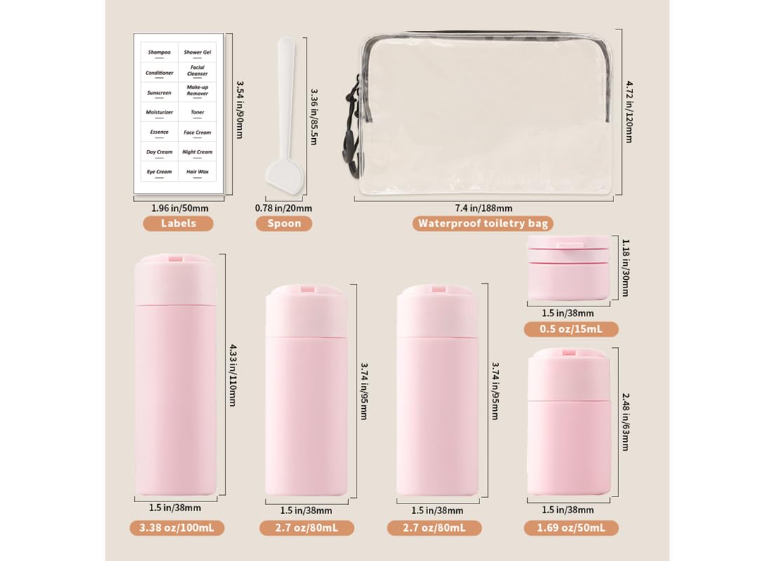 Sprigold 5 Pack Brief and Fashion Travel Bottles TSA Approved, BPA Free Travel Size Travel Containers Refillable Squeeze Bottles