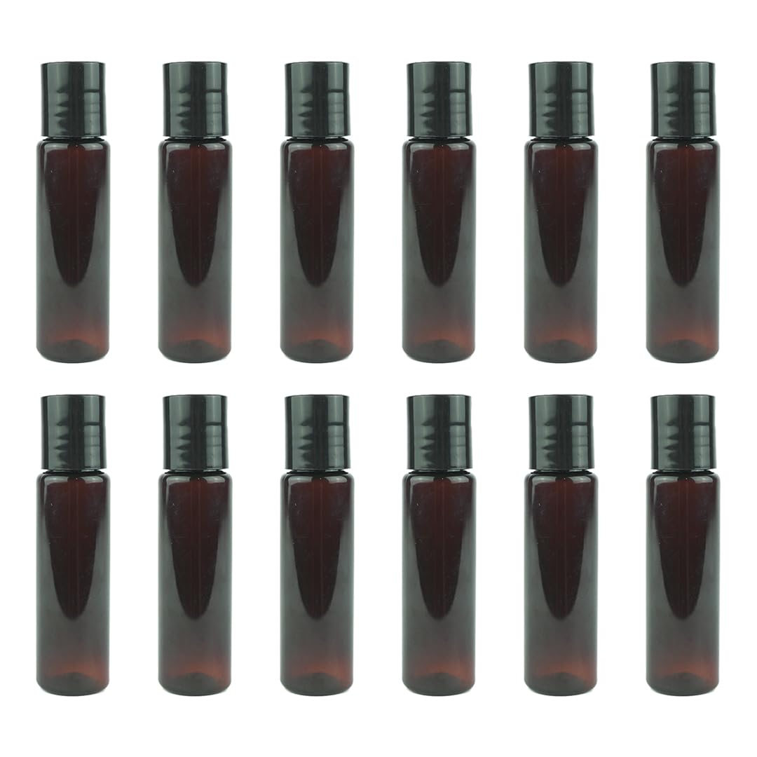Nature Packaged Plastic Amber Bottles (Pack Of 12) - 1Oz Amber Plastic Bottle With Screw Caps; Used As Reusable Shampoo Bottles,