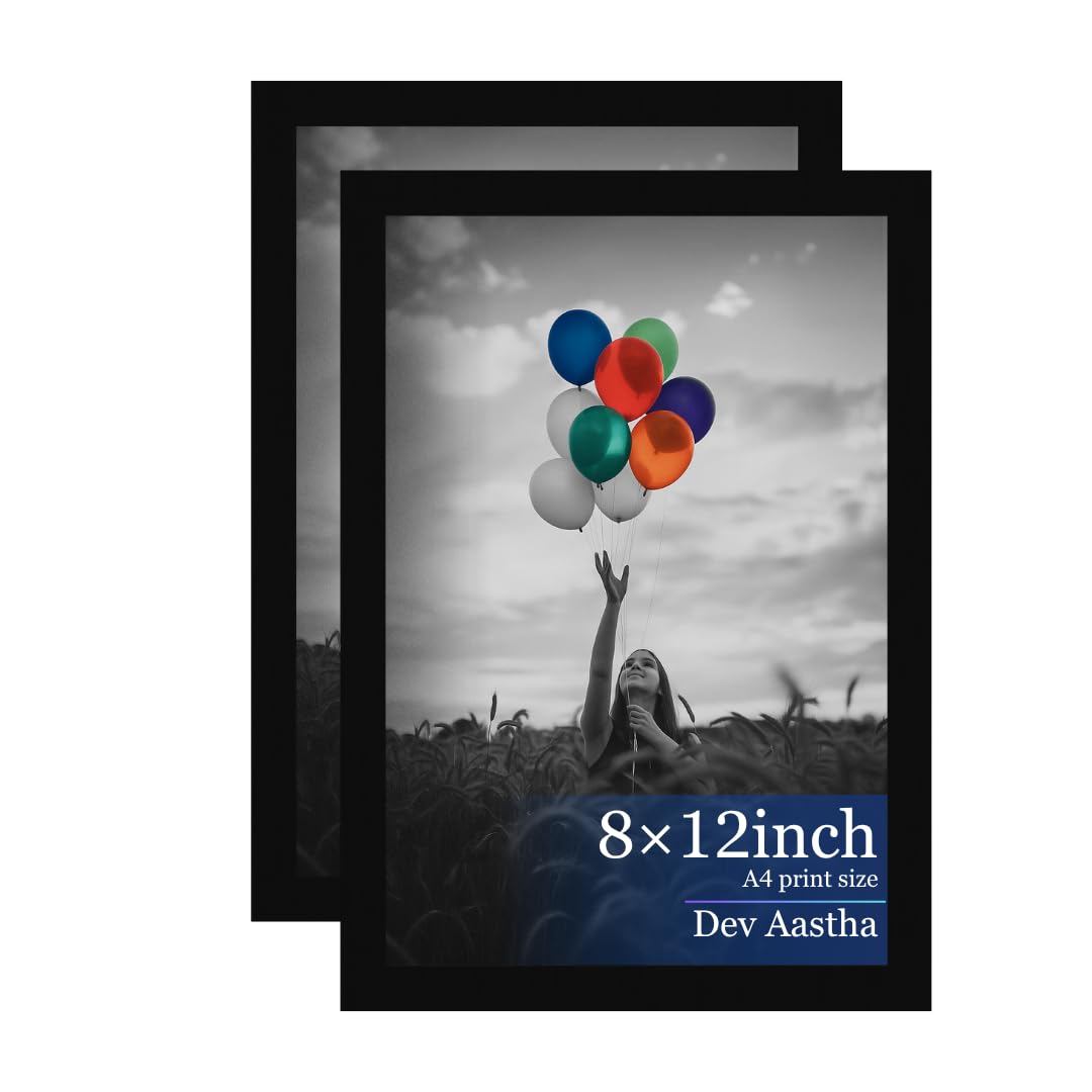 Dev Aastha Black Wall Hanging Photo Frame Set | Pack Of 2 | A4 Size - 8X12 Inch Each | Durable Rectangular Plexi Glass Frames Fo