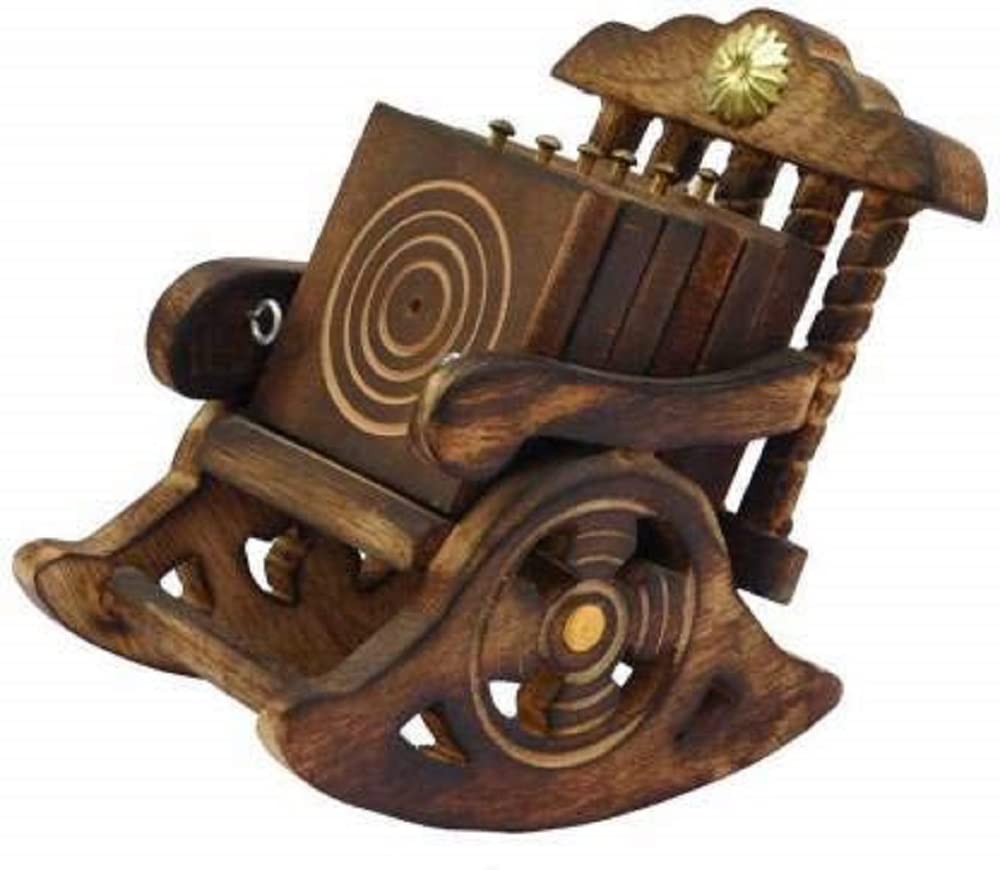 Craftland wooden antique miniature chair shape tea,coffee,drink hot/cold coaster set with 6 coaster for kitchen/dining table/off