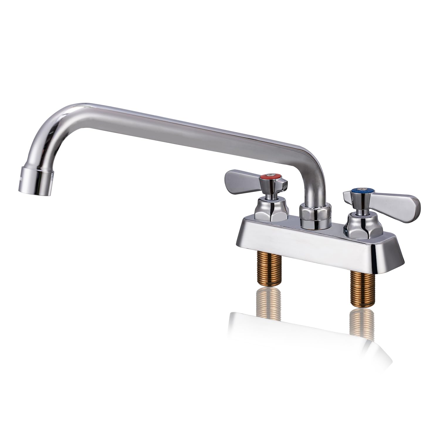 Phivan Commercial Sink Faucet 4 Inch Center Deck Mount Bar Sink Faucet 2 Hole Brass Constructed with 12 Swivel Spout 3 Compartme