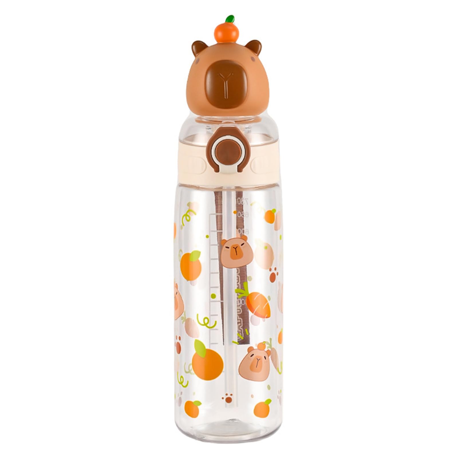 FRVCRS Capybara Water Bottle, 24.7 oz Plastic Water Bottles with Silicone Straw, Capybara Gifts for Girls Womens (White)