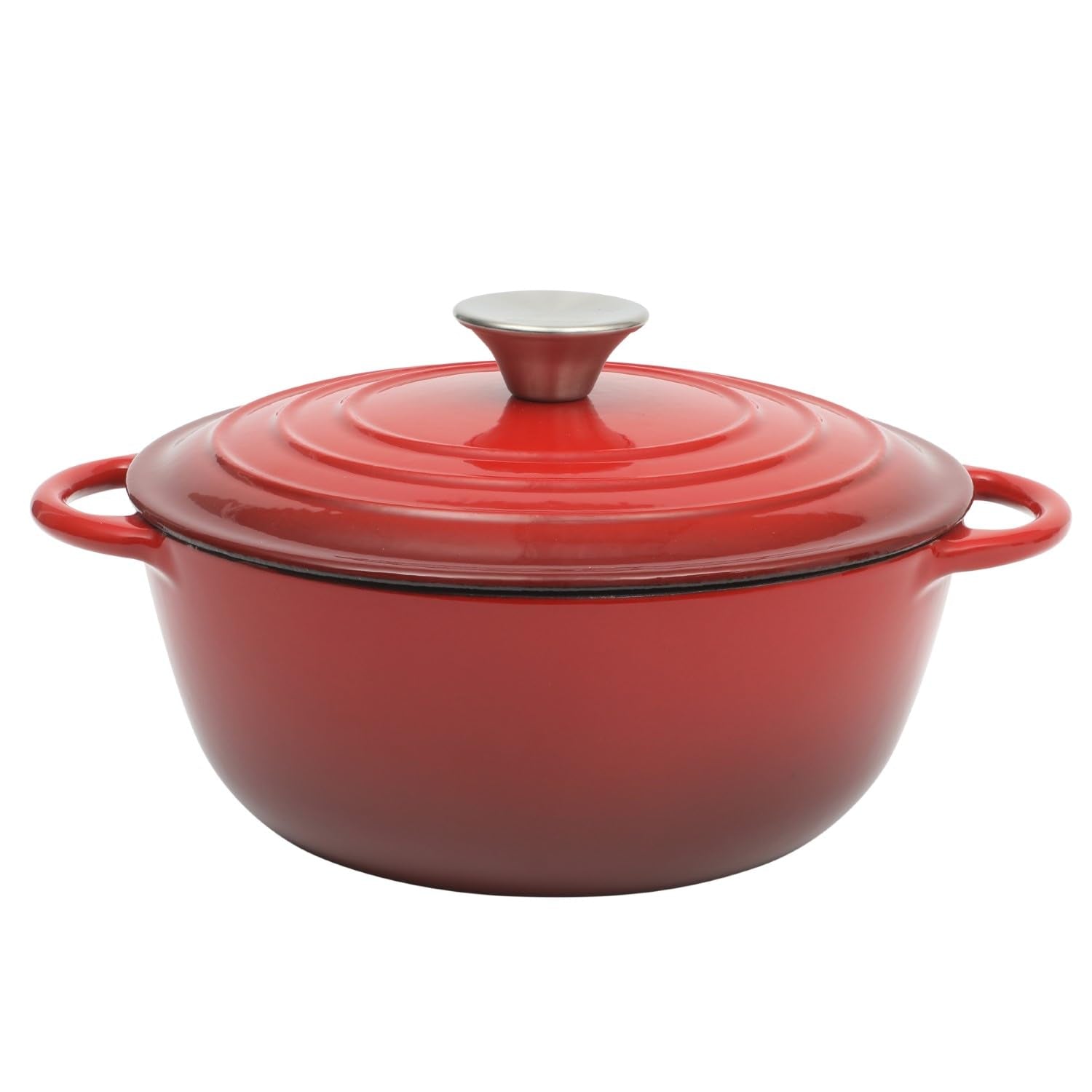 Gibson Home Addlestone 2.65 Quart Round Enamel Cast Iron Dutch Oven Pot With Lid & Dual Handles  Gradient Red