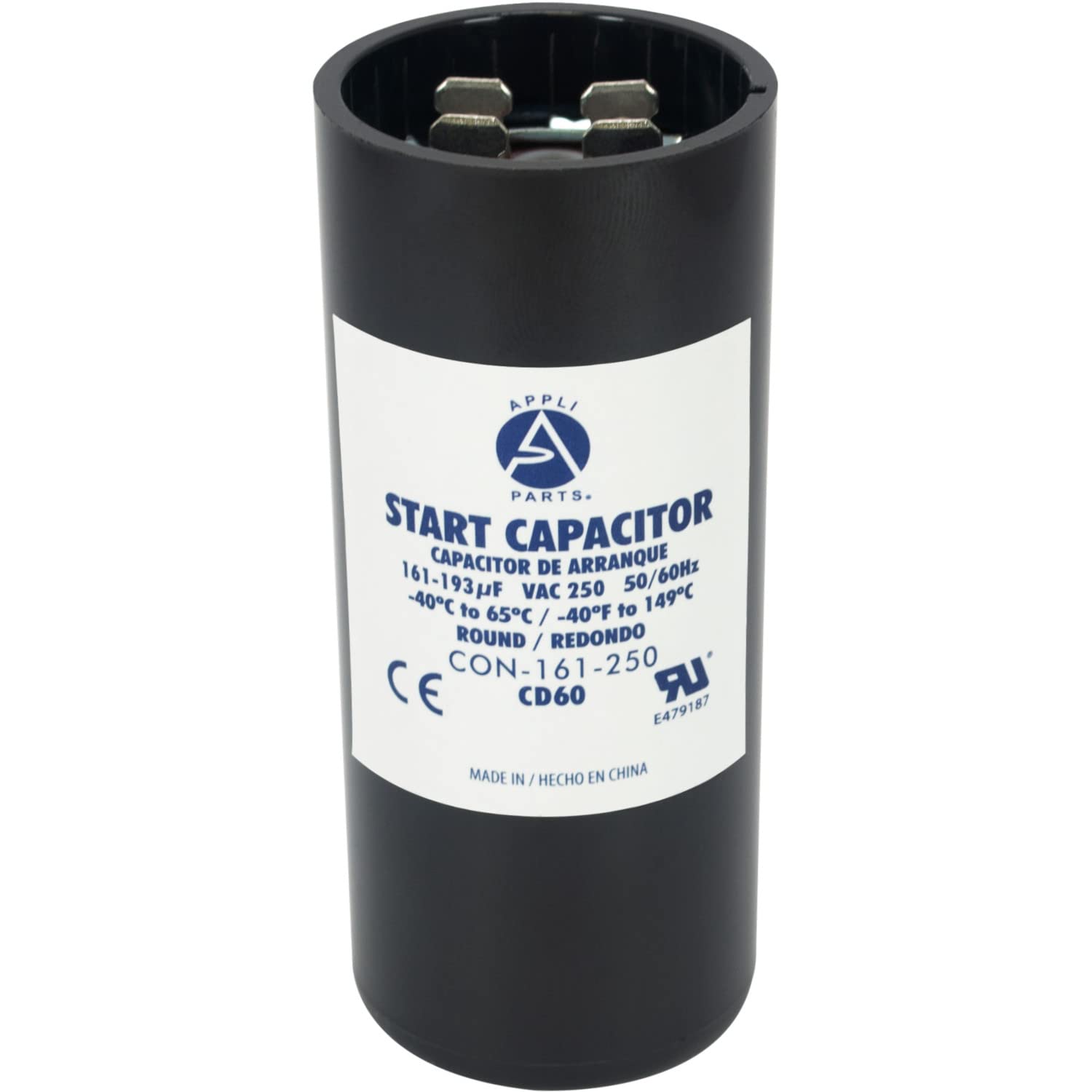 Appli Parts Motor Start Capacitor 161-193 Mfd (Microfarads) Uf 250 Vac Universal Fit For Electric Motor Applications 1-716 In Wi