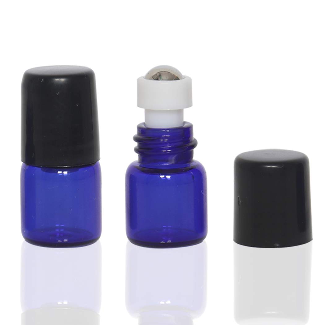 Zbfwmx 20 Pack Set 1Ml Mini Sample Roll Glass Bottles For Essential Oils Roller Refillable Perfume Roll Bottle (1Ml Blue)