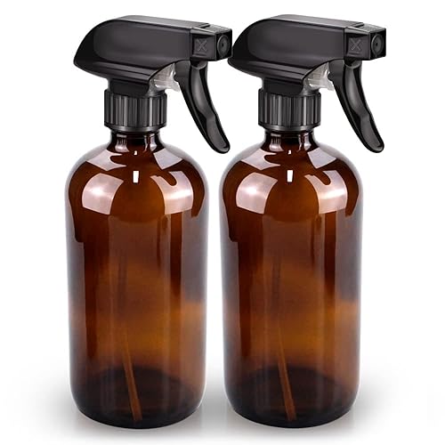 Bontip Glass Spray Bottle  Amber Bottle Set & Accessories for Non-toxic Window Cleaners Aromatherapy Facial Hydration Watering Flowers Hair Care (2 Pack/16oz) (Amber)