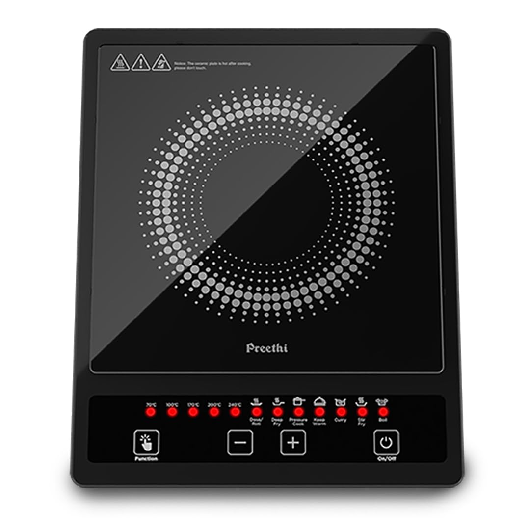 Preethi Indicook Ic123 | 1600Watt Induction Cooktop | Fast GasFree Cooking | No Lpg Required | Preset Indian Menus | Black