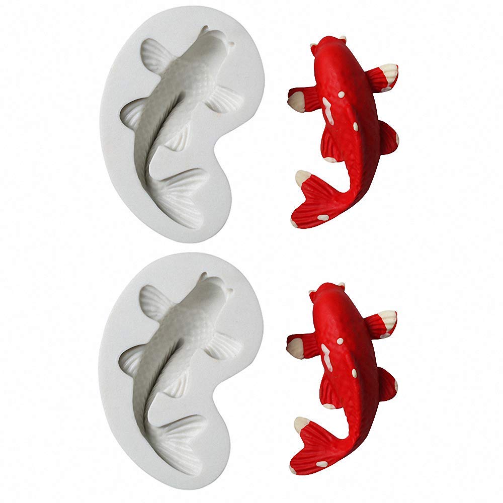 2Pcs Koi Fish Fondant Molds Silicone Chocolate Candy Gum Paste Mold Polymer Clay Resin Mold Cake Decorating Tool
