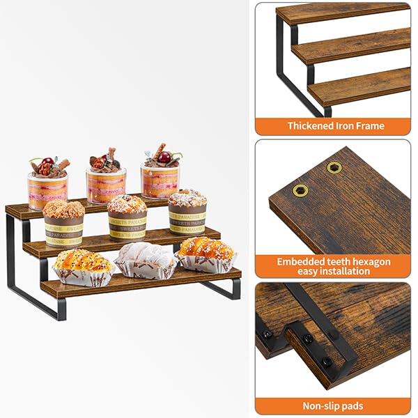 Giikin 3-Tier Spice Rack, 13.8 Inch Wood Countertop Spice Storage Holder, Kitchen Pantry Cabinet Organizer Cupboard for Spice Bo