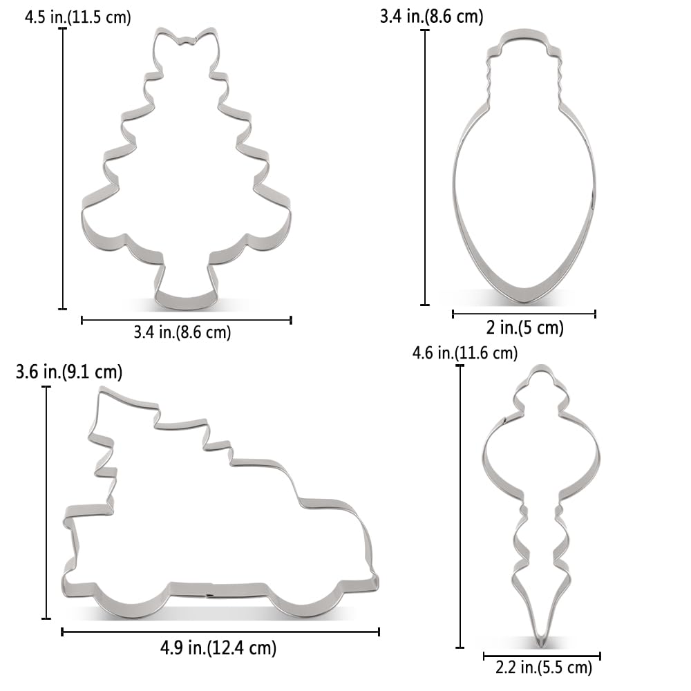 Liliao Christmas Cookie Cutter Set, 4-Pc, Pickup Truck With Christmas Tree, Christmas Tree, Light Bulb And Christmas Ornament Bi