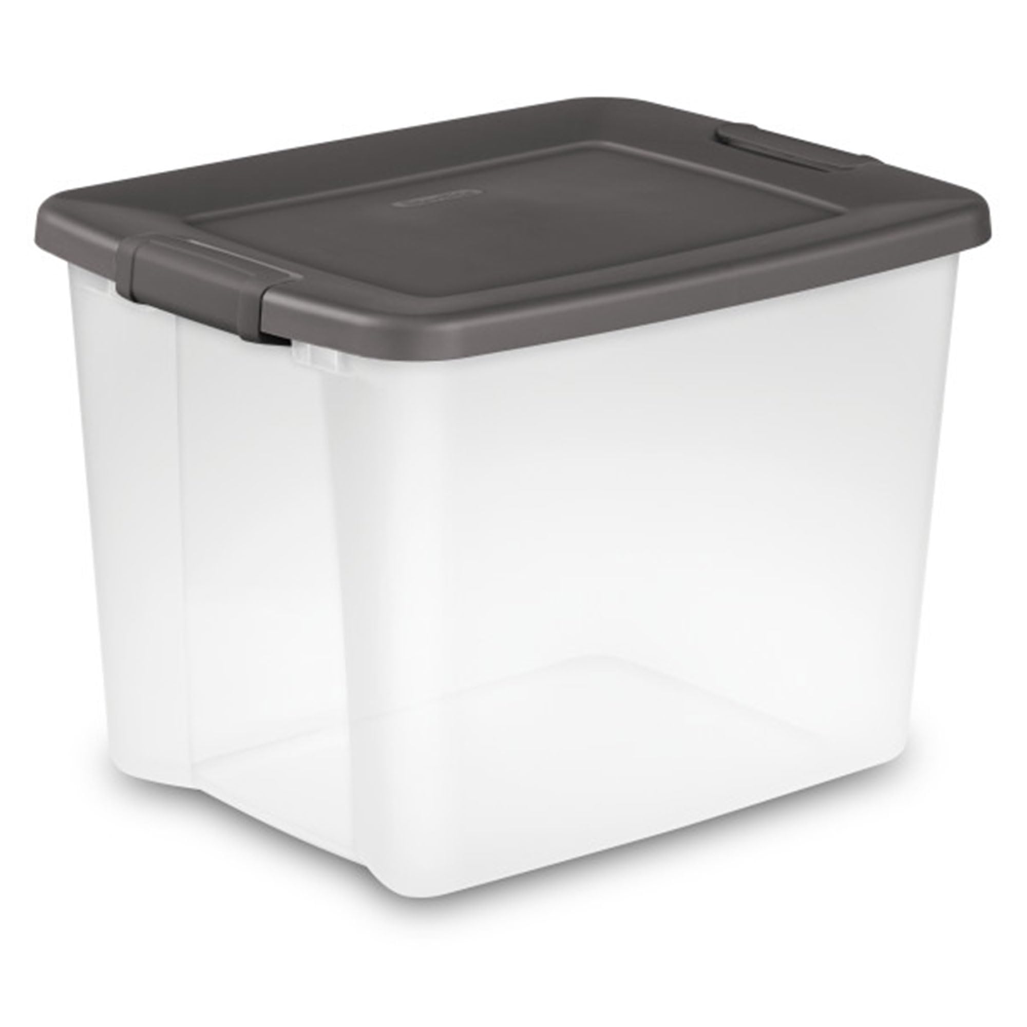 Sterilite 50 Qt ShelfTote  Stackable Storage Bin with Latching Lid  Plastic Container to Organize Closet Shelves  Clear Base and Gray Lid  6-Pack