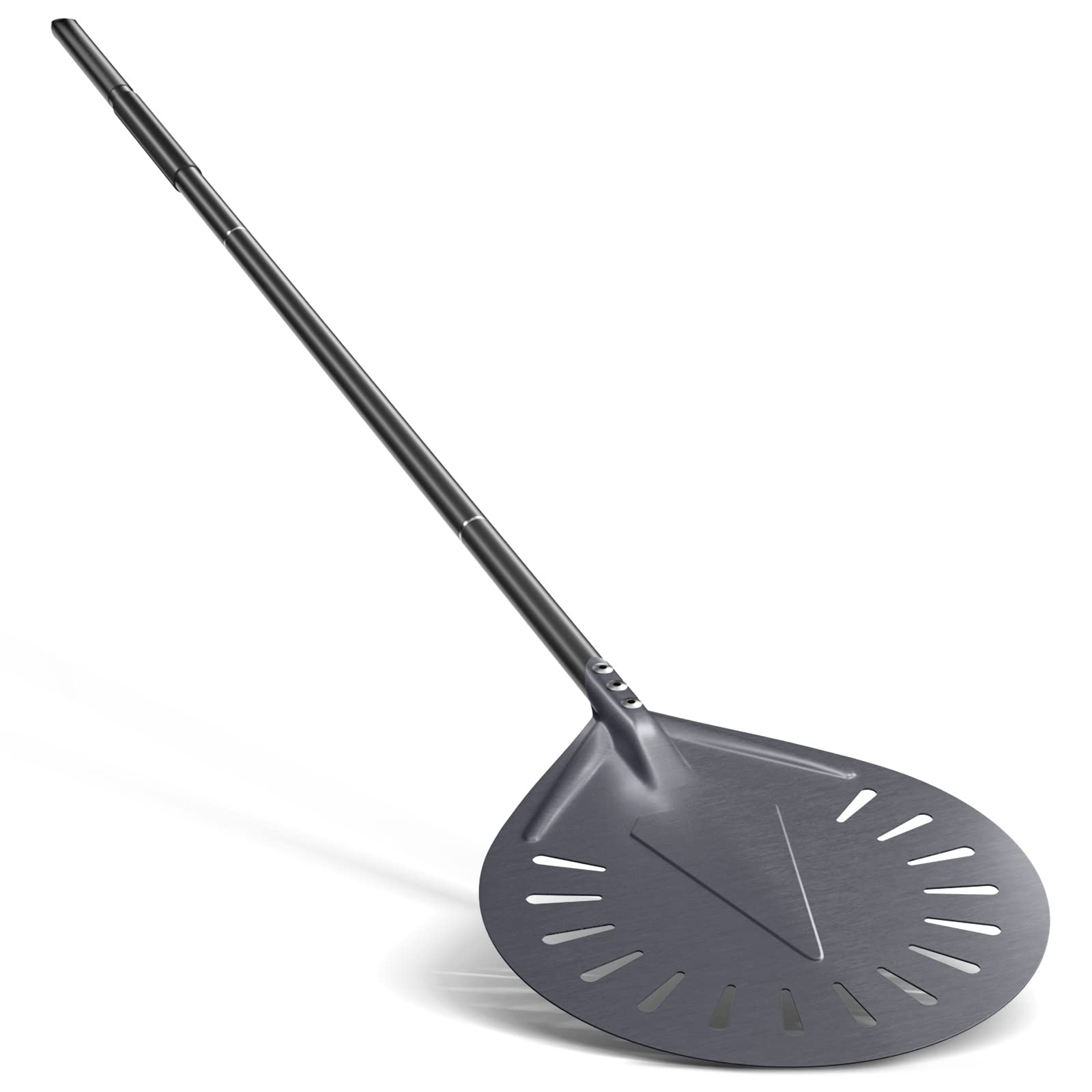 Nutuni Turning Pizza Peel, 9 Inch Aluminum Perforated Pizza Peel, Round Pizza Peel With 33 Or 48 Inch Long Handle, Outdoor Pizza