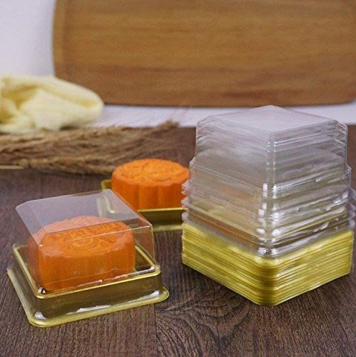 50 Pack Gold Bottom Clear Cover Plastic Mini Cake Box - Muffin Box - Moon Cake Box - Mung Bean Cake Snow Mei Niang Box(Bottom 2