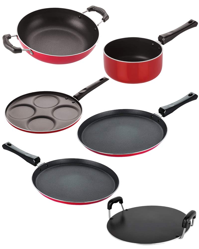 Nirlon Dishwsher Safe Non Stick Gift Cookware Set Of 6 Pieces (2.6Mm_Ft13_Ft12_Kd13_Spb_Rt_Up4)