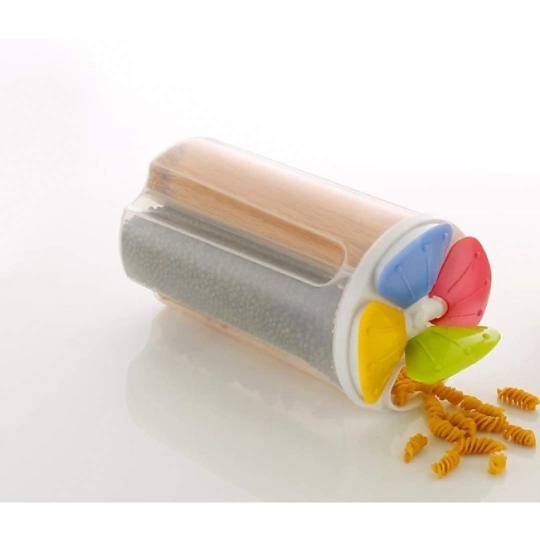 Svk Dream Transparent Plastic Lock Food Storage Dispenser Container Jar For Beautiful Cereals, Snacks, Pulses 2200 Ml 4 Section