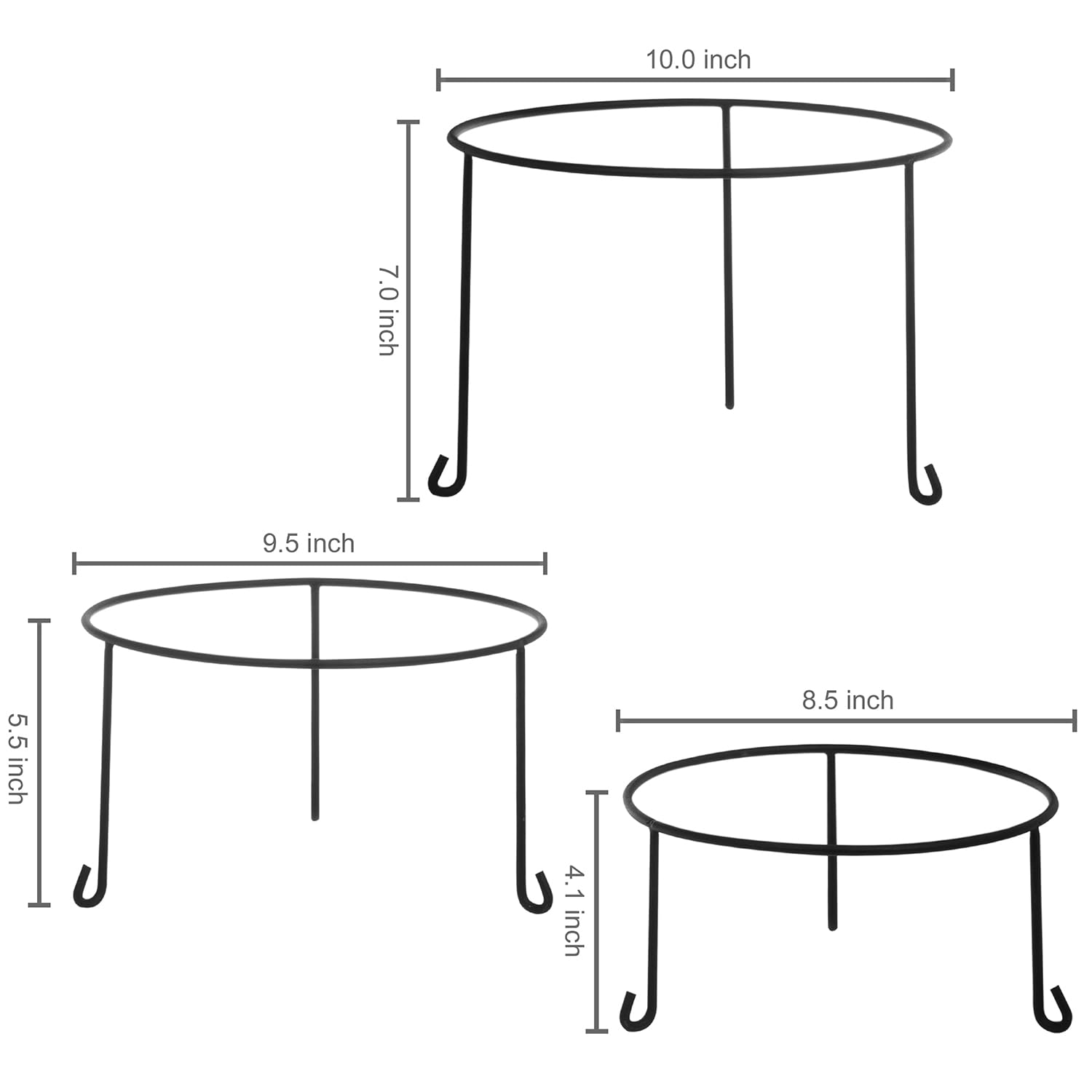 MyGift Black Metal Wire Pizza Pan Holder  Round Pizza Tray Riser Rack  Tabletop Serving Stands for Trays and Platters  Set of 3