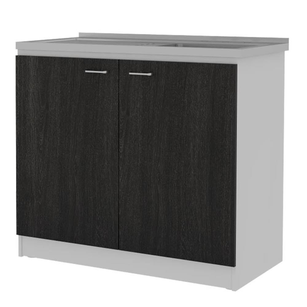 TUHOME Napoles Utility Sink With Cabinet  Aluminium Countertop  Two-Door Cabinet  Metal Handle  Sink  Two Shelves  Black  For Kitchen Room
