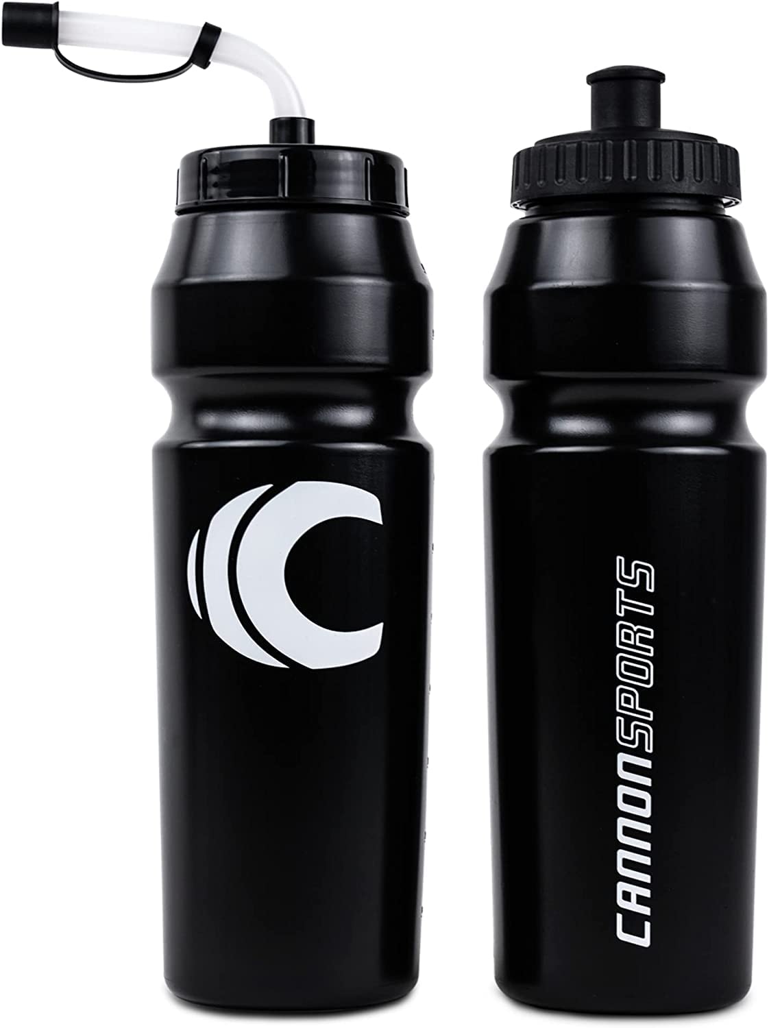 Cannon Sports 1 Liter Squeeze Water Bottle With Straw Lid New Easy Grip 34 Oz Pack Of 2 (Black)