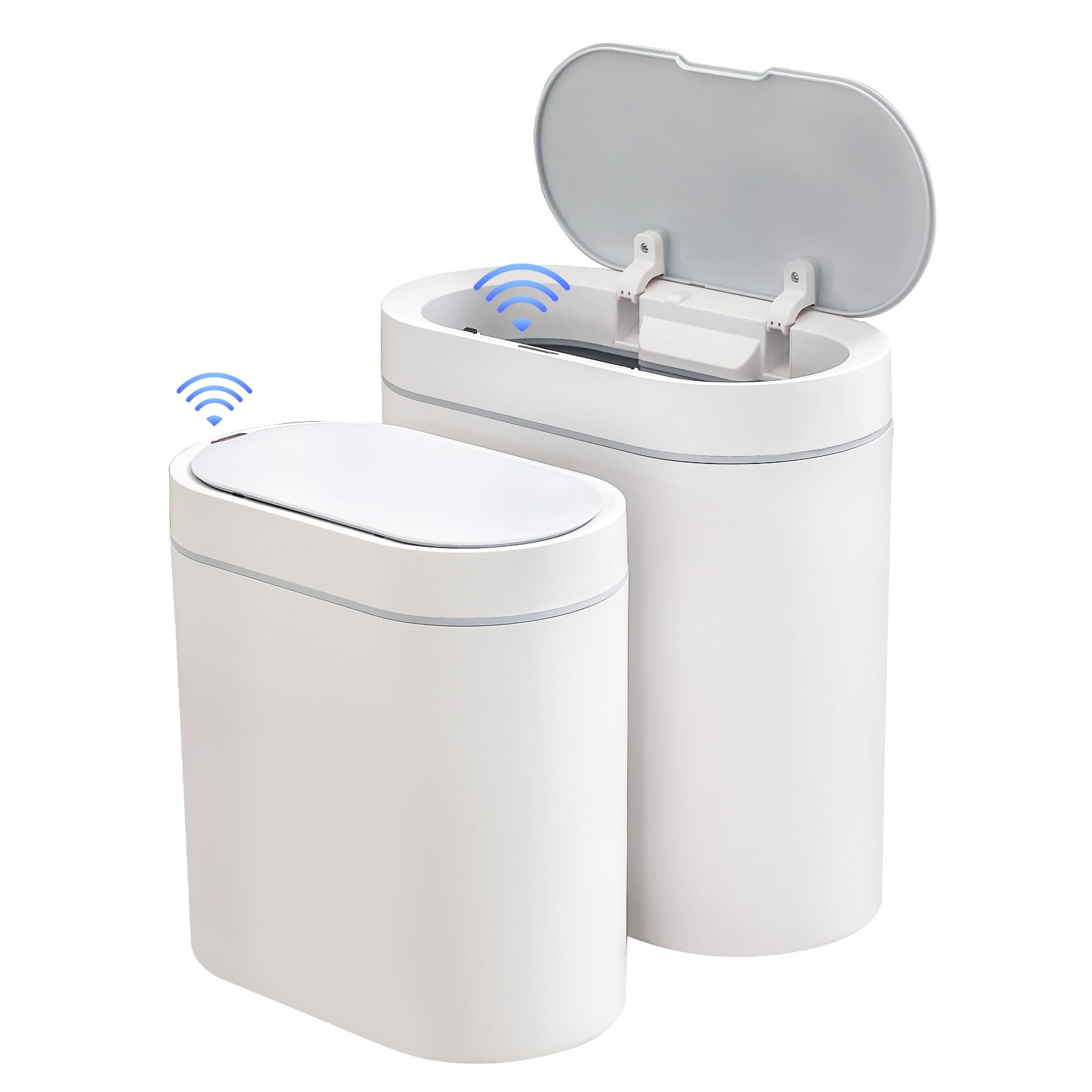 Elpheco 2 Pack Bathroom Motion Sensor Trash Can 2.5 Gallon + 2 Gallon Automatic Garbage Can, Slim Plastic Smart Trash Bin With L