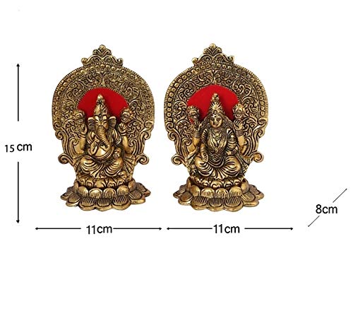LABHCART Brass Laxmi Ganesha Statue Lakshmi Ganesh Showpiece Decoration for Diwali | Home | Pujan (Size: 24 x 16 cm)