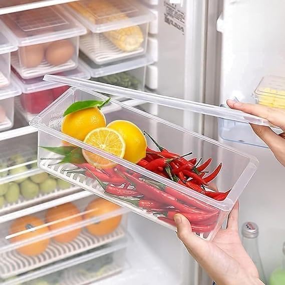 Fourthsky Fridge Storage Containers (Pack Of 6) | Stackable Fridge Organizer Boxes With Lids & Removable Drain Plate | Refrigera