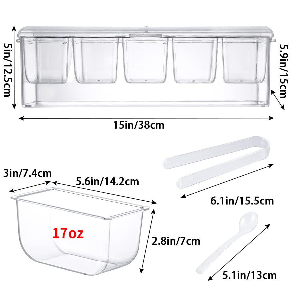 Moligou Condiment Server On Ice, Chilled Caddy With 5 Removable Compartments, Chilled Serving Tray Container With Hinged Lid, 3