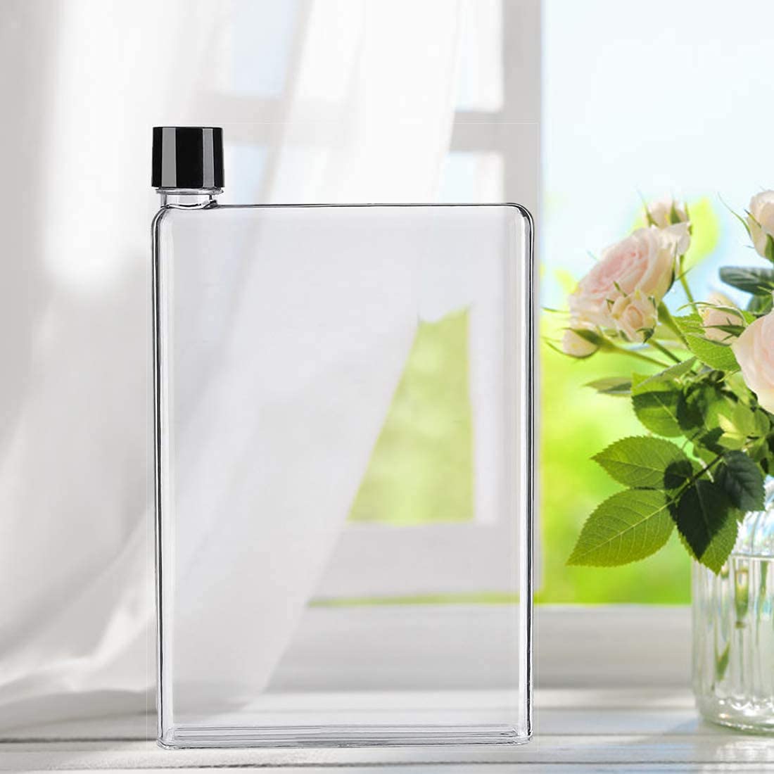 Clear Reusable Slim Flat Water Bottle 420Ml - Fits In Pocket Random Corner.Transparent Portable Cup For School,Sports, Travel, D