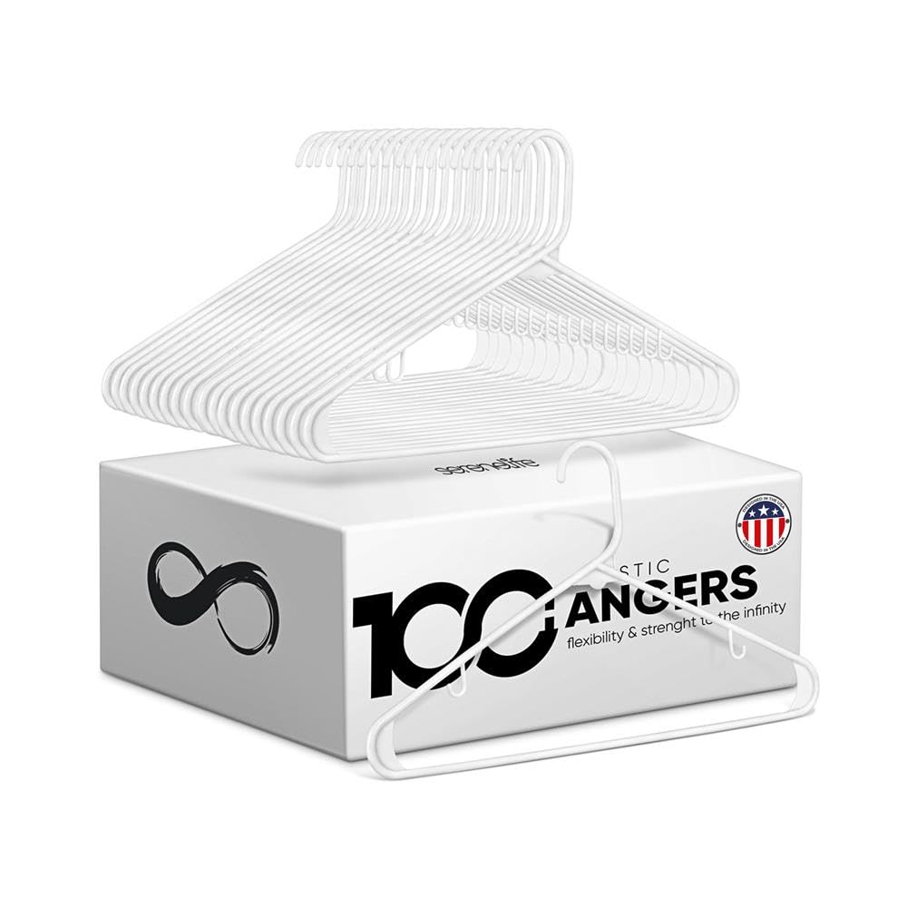 Serenelife White Standard Plastic Hangers - Space Saving Durable Tubular Heavy Duty Clothes Hanger Set Ideal For Laundry/Daily U