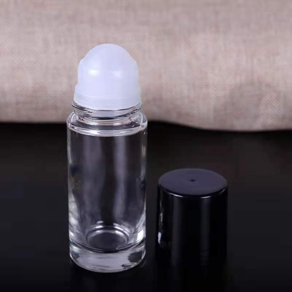 Sluswallow 2 Pcs Black Clear Empty Glass Essential Oil Roller Bottles Vials Containers Refillable Roll-On Bottles, 30Ml Refillab