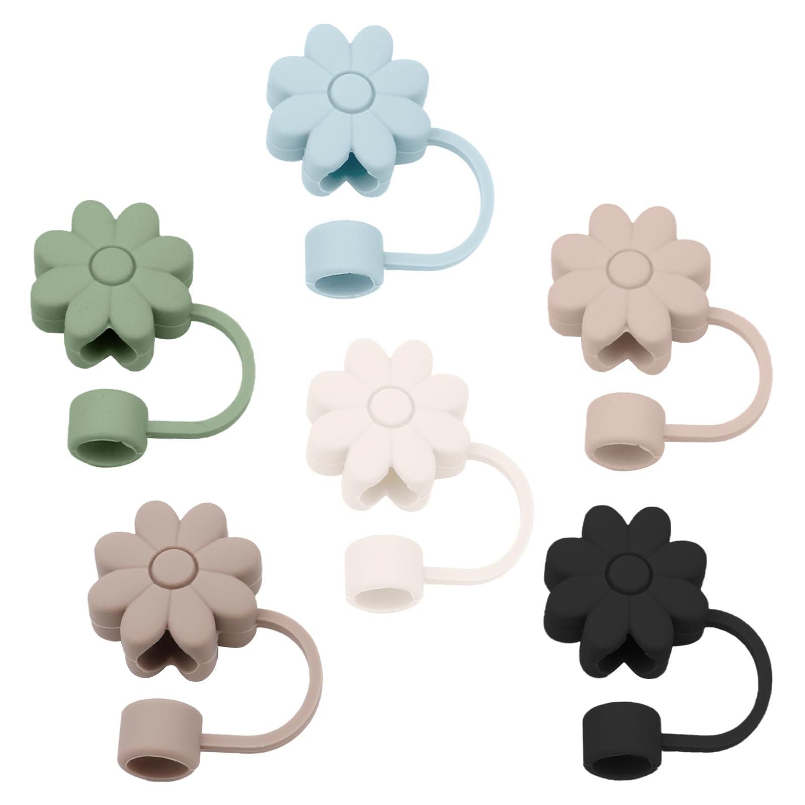 SEMATA 6PCS Silicone Straw Covers Toppers for Stanley Cups 30&40 Oz Tumbler Accessories -Flower Straw Caps Dust-Proof -Reusable 