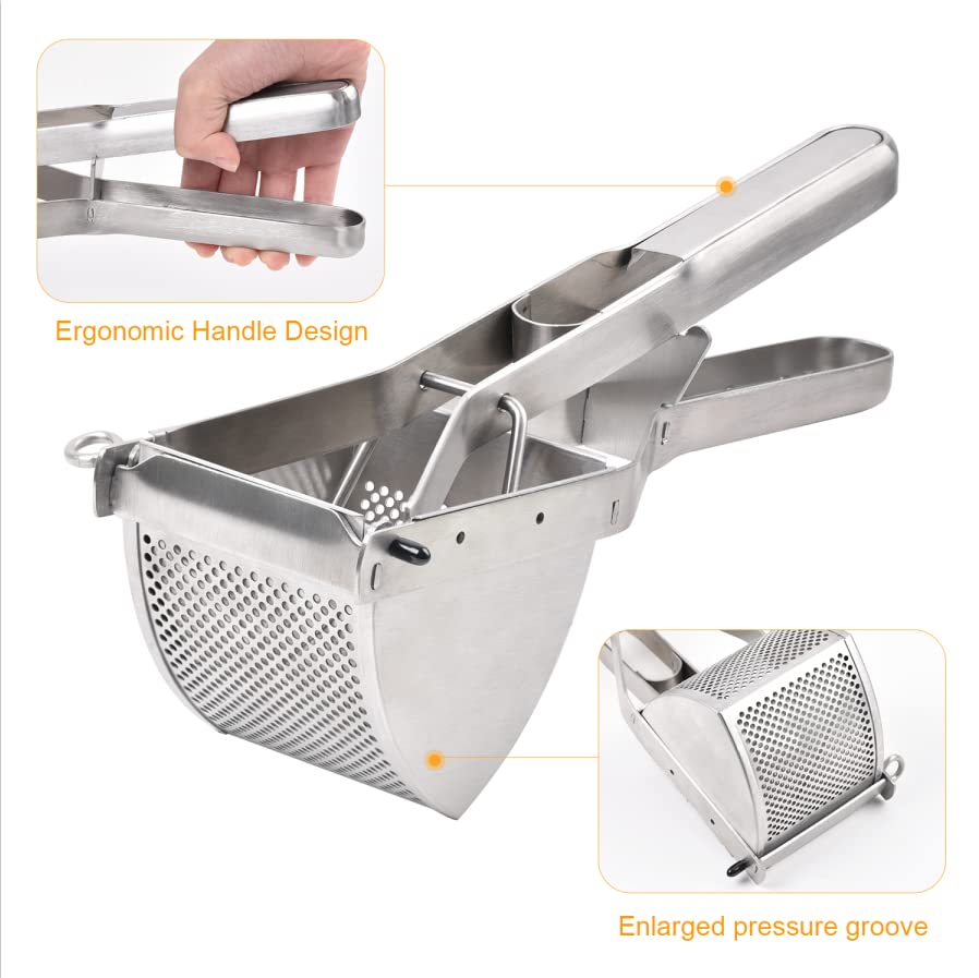 CUGLB Stainless Steel Potato Ricer - Professional Masher for Creamy Vegetables, 11.5” x 4.5" x 4", Silver, Model CU-HAA001A
