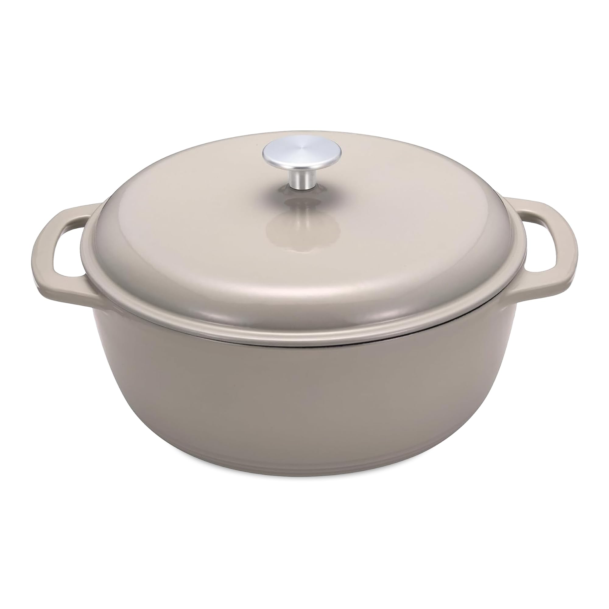Amazon Basics Cast Iron Dutch Oven Pot with Lid, Enameled, Dual Handles, Round, HeavyDuty, Medium, 6Quart, Linen Gray