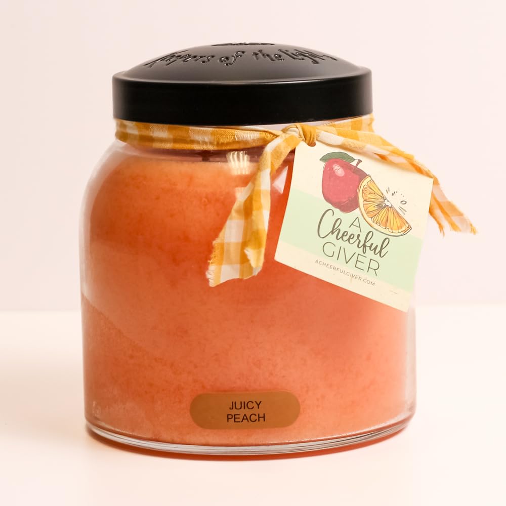 A Cheerful Giver - Juicy Peach Papa Scented Glass Jar Candle (34oz) with Lid & True to Life Fragrance Made in USA