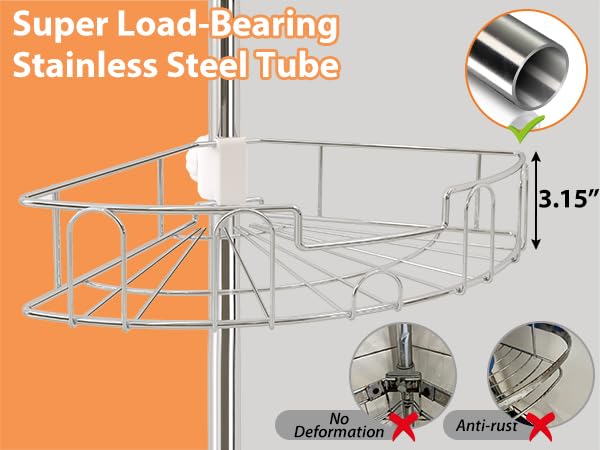 Yeyebest 39-125 Inch Rustproof Shower Caddy Corner For Bathroom, Bathtub Storage Organizer With 4 Adjustable Baskets, Sliver