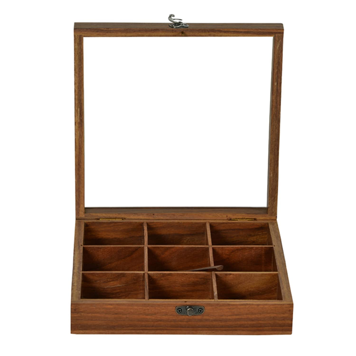 ExclusiveLane Wooden Indian Spice Box With Spoon (9 Partitions, 50 ML Each, Sheesham Wood) - Indian Spice Boxes for Kitchen Masa