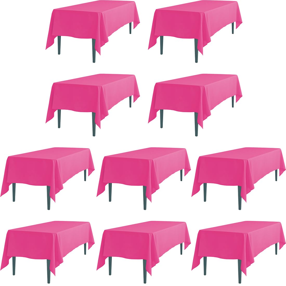 Ltc Linens 10 Pack Fuchsia Rectangular Tablecloths 60 X 102 Inch For 6 Feet Rectangle Banquet Tables With Half-Drop Stain And Wr