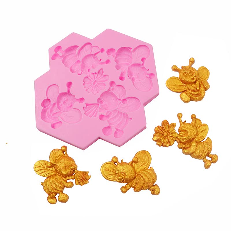 Cestony 4 Small Bees Silicone Molds For Diy Cake Fondant Biscuit Cookies Soap Sugar Pudding Chocolate Hard Candies Dessert Candl