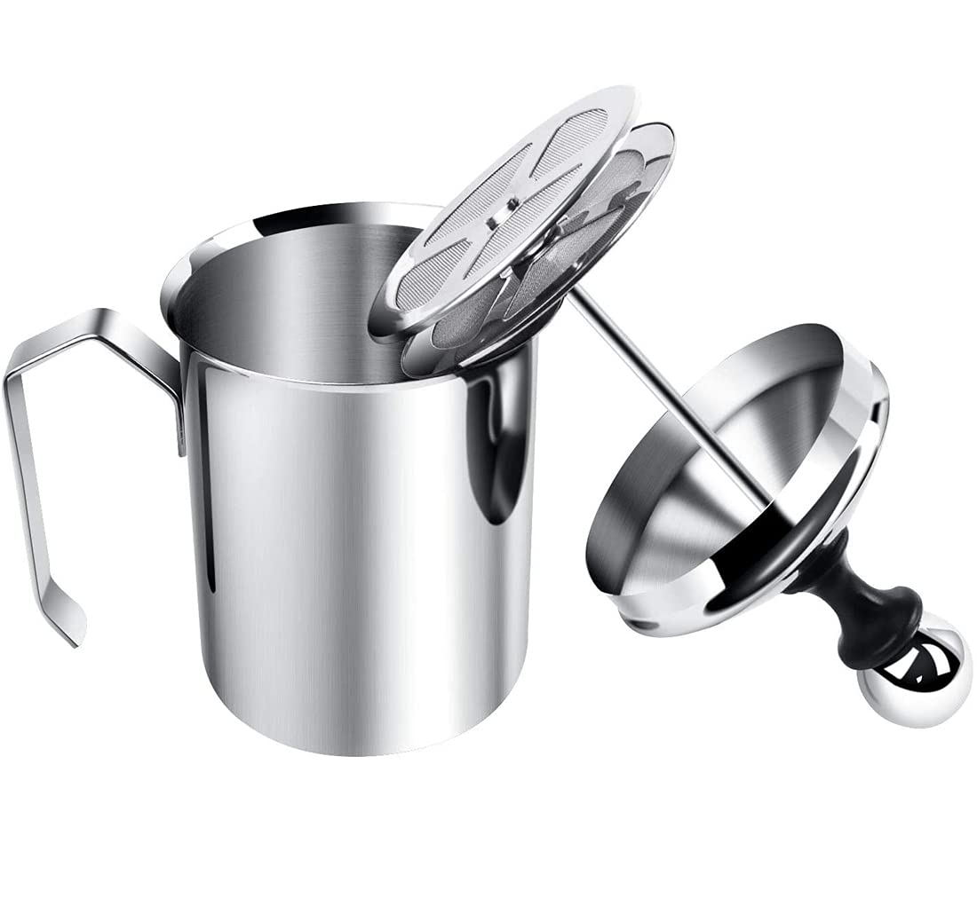 Sindh Stainless Steel Manual Milk Frother, Hand Pump Milk Foamer With Filter Screen For Cappuccino Coffee Latte Hot Chocolate, 1