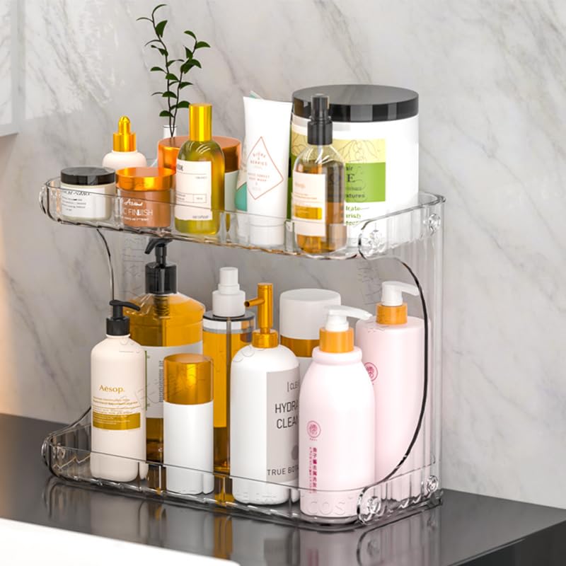 Delavala Bathroom Organizer Countertop,Clear 2Tier Standing Counter Shelf,Large Cosmetics Skincare Organizers For Dresser,Multi