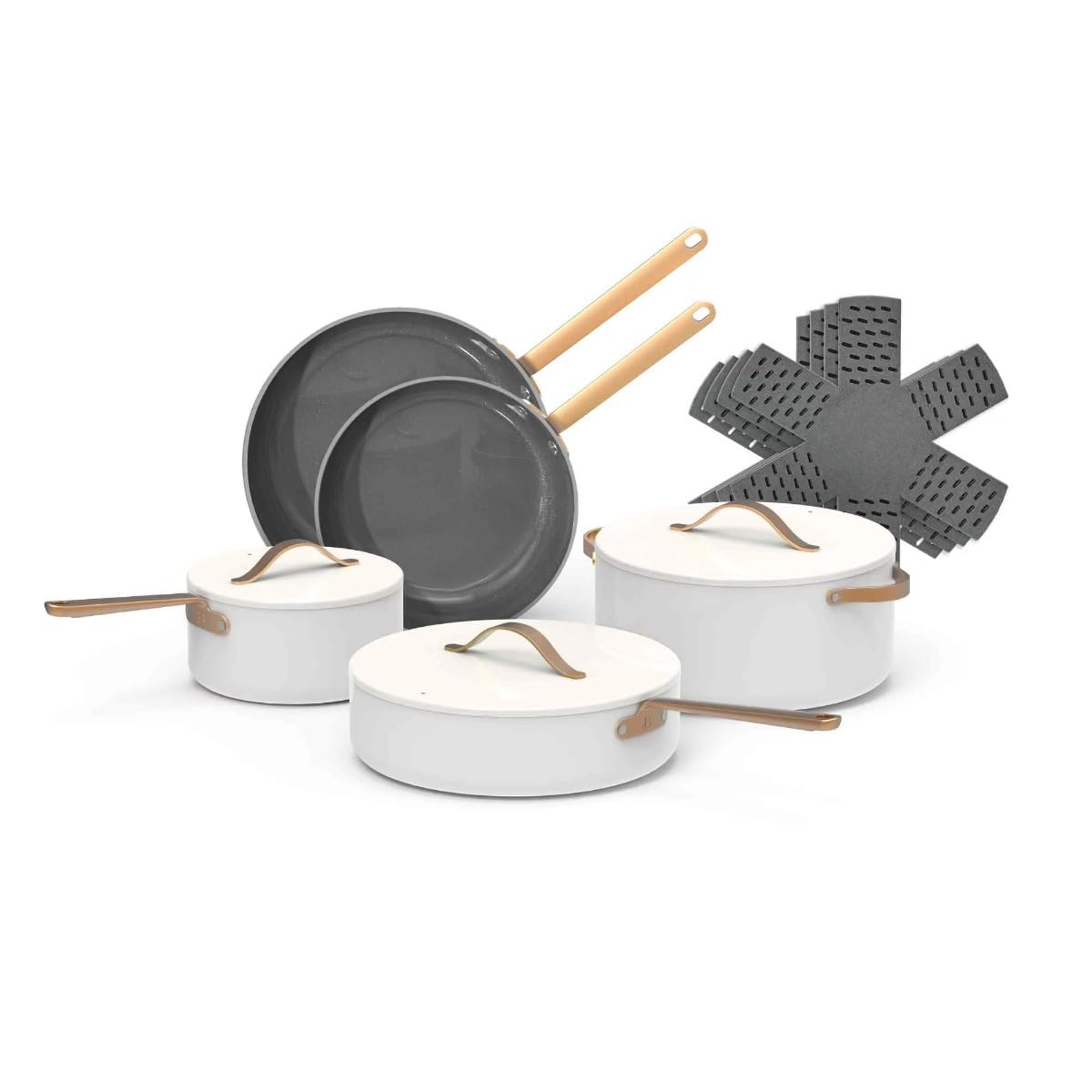 12pc Ceramic NonStick Cookware Set, White Icing, By Drew Barrymore Ceramic Cookware Set Kitchen