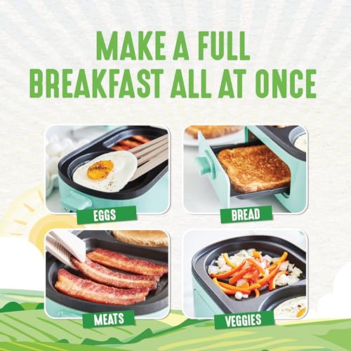 Greenlife 3-In-1 Breakfast Maker Station, Healthy Ceramic Nonstick Dual Griddles For Eggs Meat And Pancakes, 2 Slice Toast Drawe