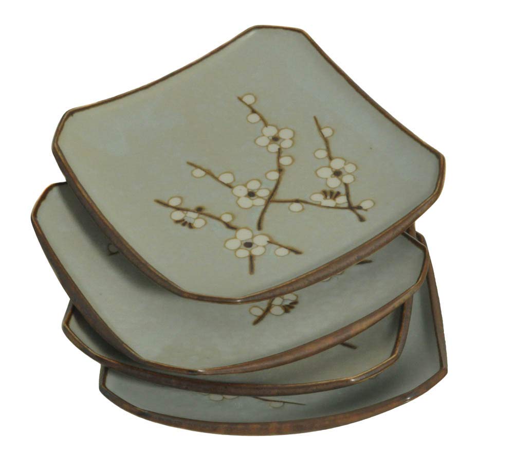 M.V. Trading Mjsp253S4V Japanese Cherry Blossom Square Bread/Butter/Salads Plates Set, Sold As 4 Plates, 5-1/4 (L) X 5-1/4 (W) X