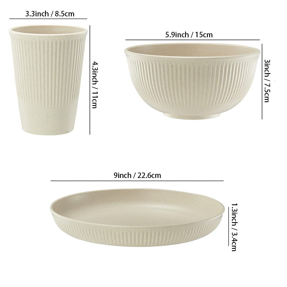18pcs Wheat Straw Dinnerware Sets HXYPN Unbreakable Reusable Dinnerware Set Kitchen Cups Plates and Bowls Sets Dishwasher Microw